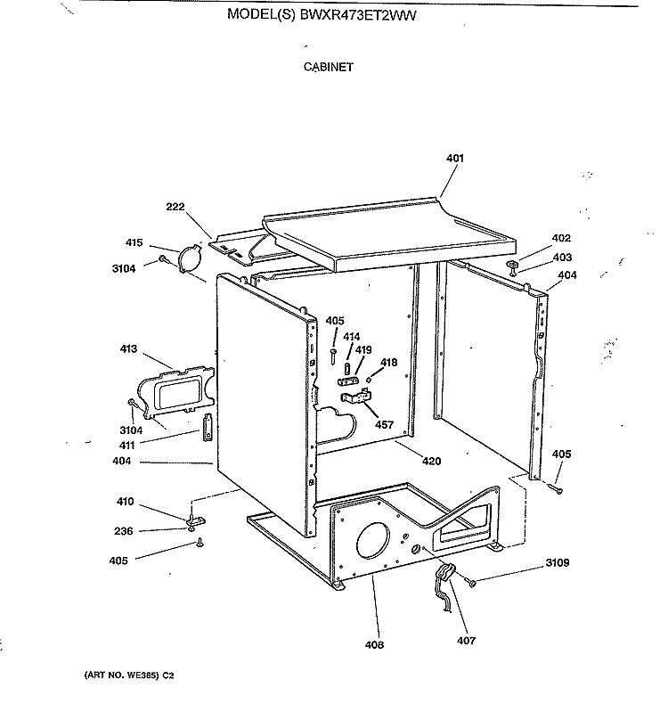 CABINET Diagram and Parts List for BWXR473ET2WW  General Electric Dryer
