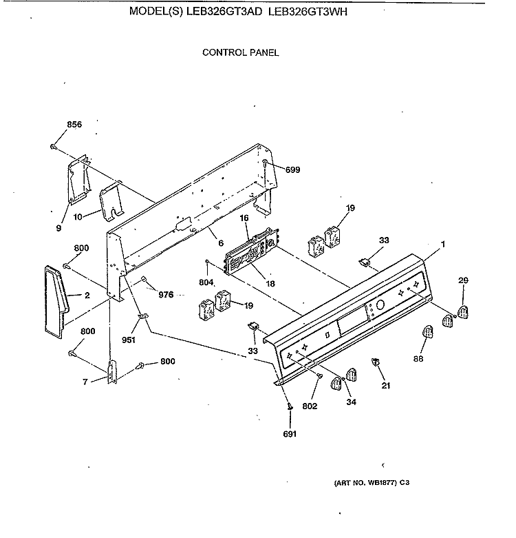 CONTROL PANEL Diagram and Parts List for LEB326GT3WH  General Electric Range