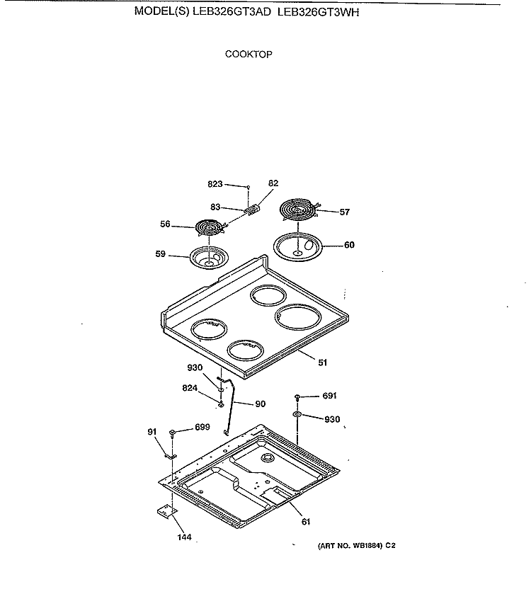 COOKTOP Diagram and Parts List for LEB326GT3WH  General Electric Range