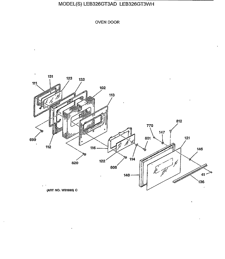 OVEN DOOR Diagram and Parts List for LEB326GT3WH  General Electric Range