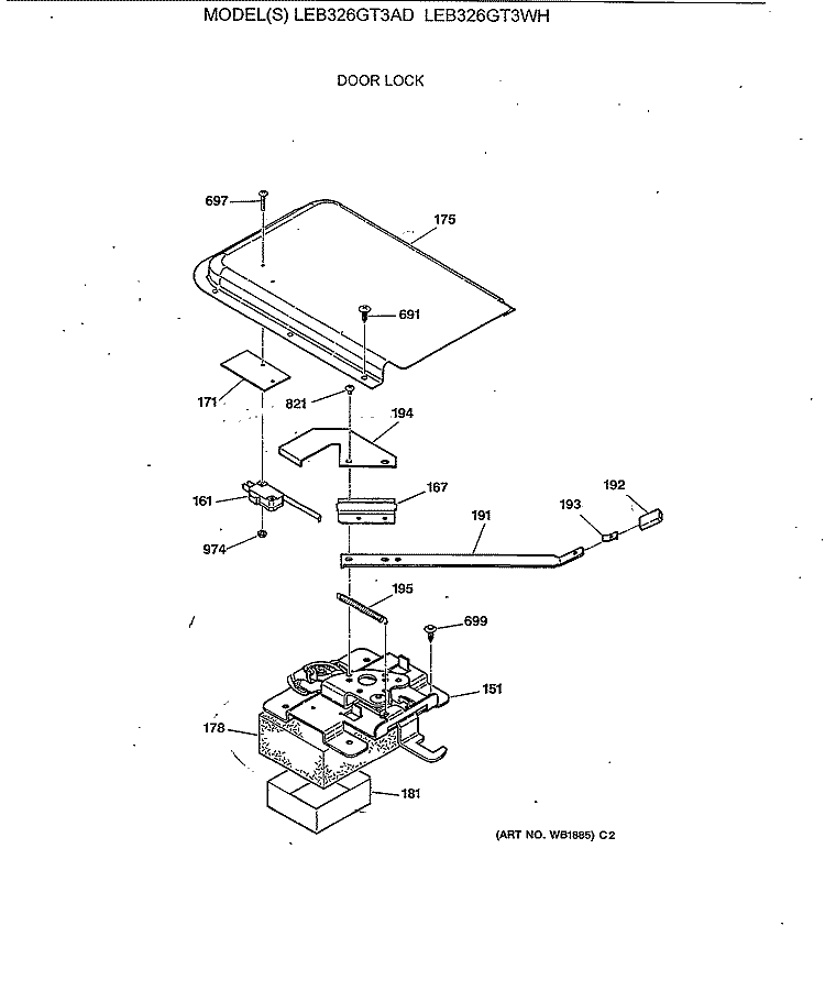 DOOR LOCK Diagram and Parts List for LEB326GT3WH  General Electric Range