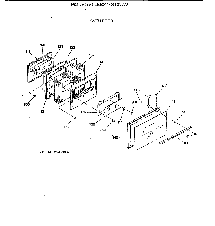 OVEN DOOR Diagram and Parts List for LEB327GT3WW  General Electric Range