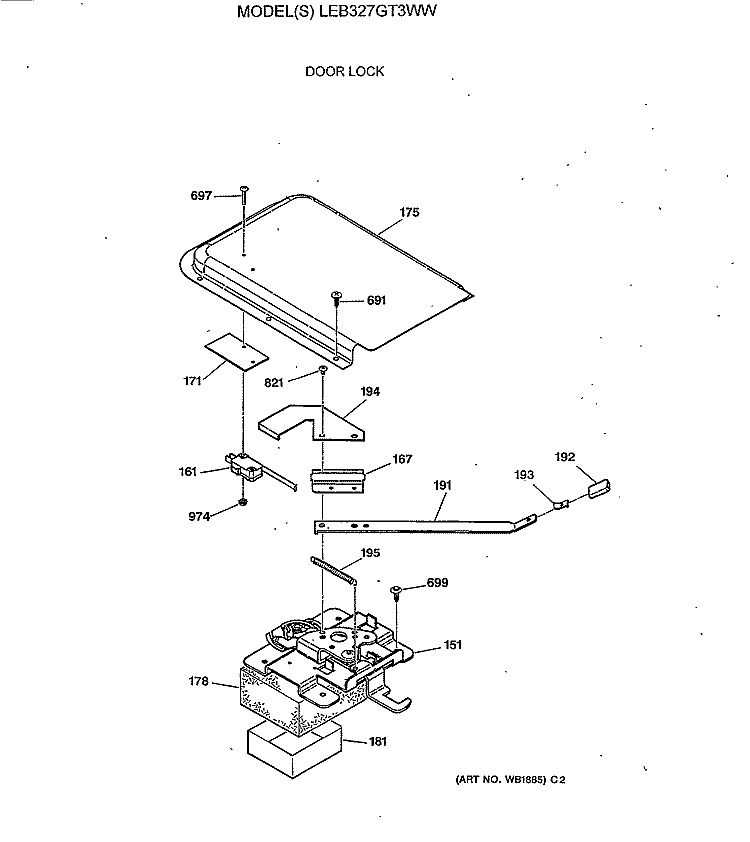 DOOR LOCK Diagram and Parts List for LEB327GT3WW  General Electric Range