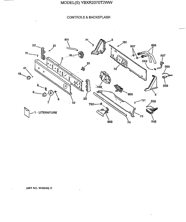 CONTROLS & BACKSPLASH Diagram and Parts List for YBXR2070T2WW  General Electric Washer
