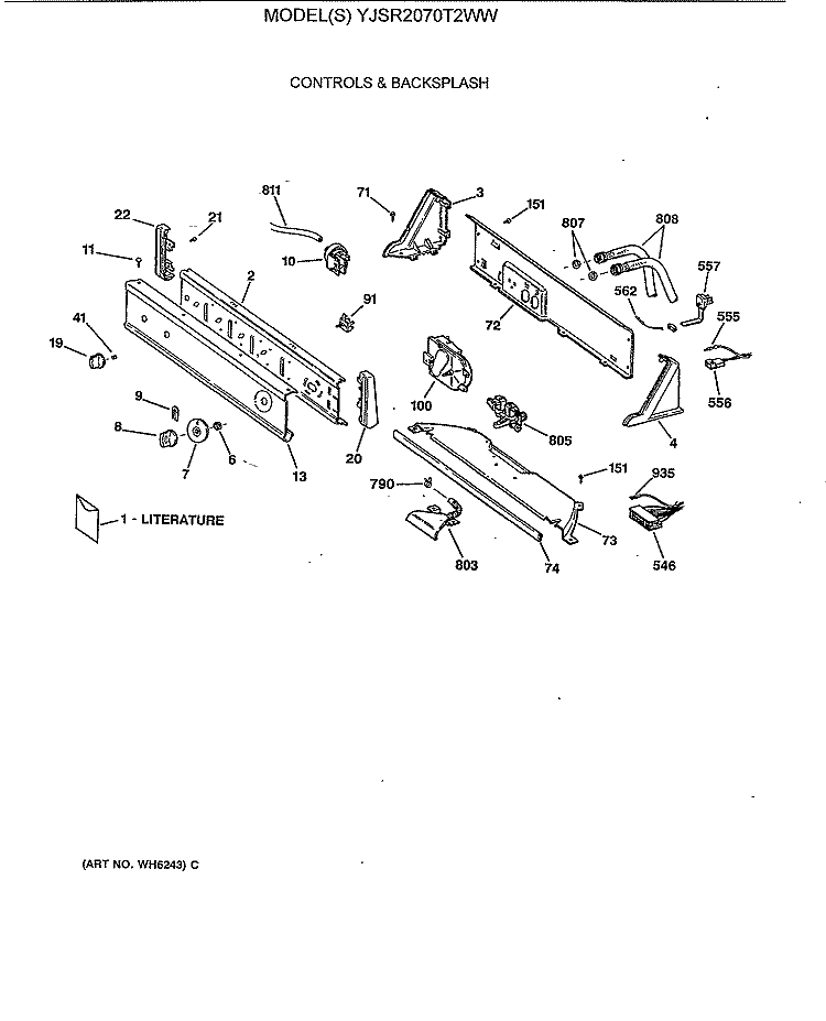 CONTROLS & BACKSPLASH Diagram and Parts List for YJSR2070T2WW  General Electric Washer