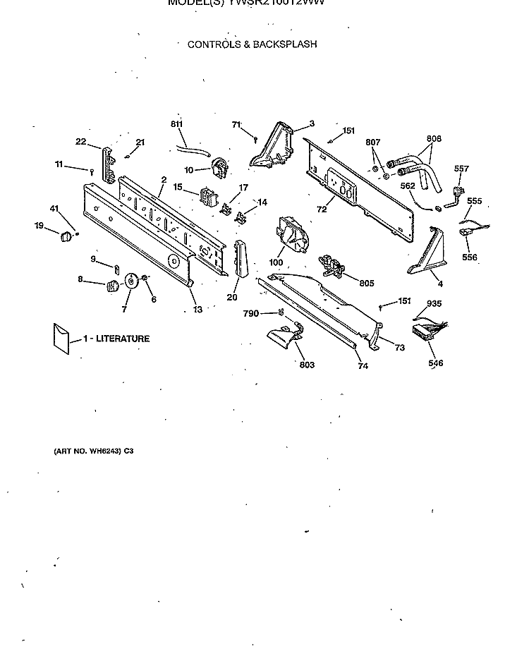 CONTROLS & BACKSPLASH Diagram and Parts List for YWSR2100T2WW  General Electric Washer