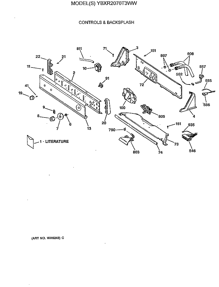 CONTROLS & BACKSPLASH Diagram and Parts List for YBXR2070T3WW  General Electric Washer