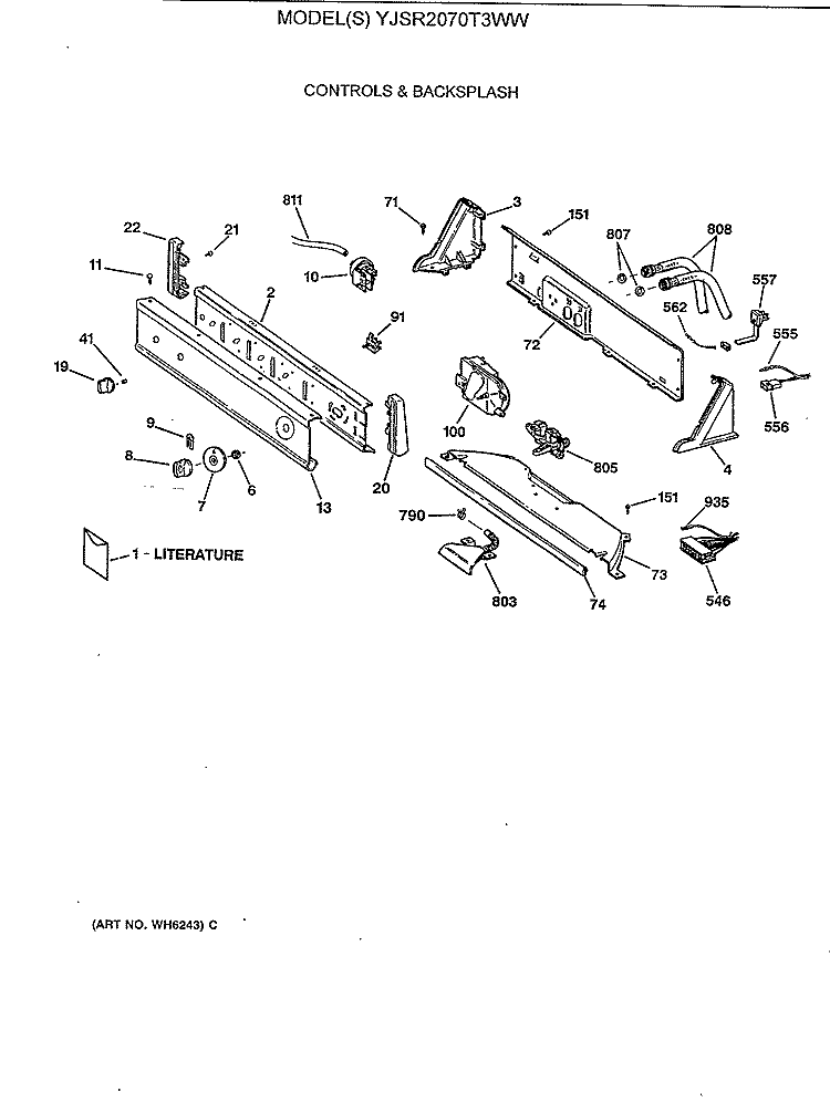 CONTROLS & BACKSPLASH Diagram and Parts List for YJSR2070T3WW  General Electric Washer