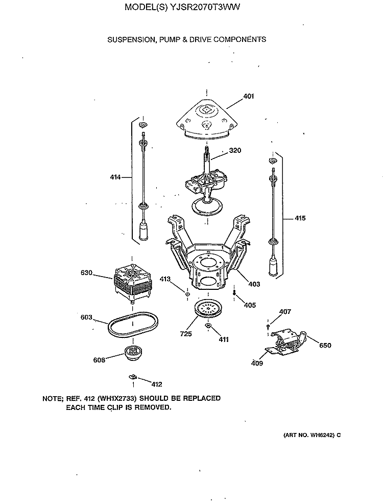 SUSPENSION, PUMP & DRIVE COMPONENTS Diagram and Parts List for YJSR2070T3WW  General Electric Washer