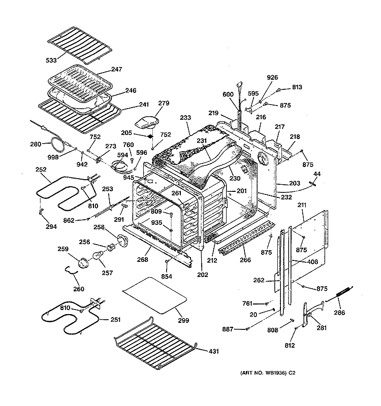 BODY PARTS Diagram and Parts List for ZEK737BW1BB  General Electric Wall Oven