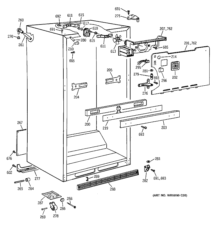 CABINET PARTS Diagram and Parts List for TBH18JAZERWW  General Electric Refrigerator