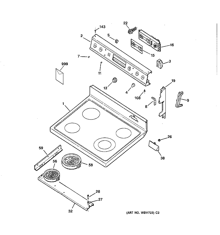 CONTROL PANEL & COOKTOP Diagram and Parts List for JBP63BY1AD  General Electric Range