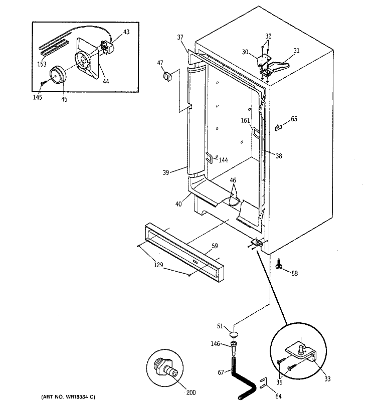 CABINET Diagram and Parts List for FP12SXARWH  General Electric Freezer