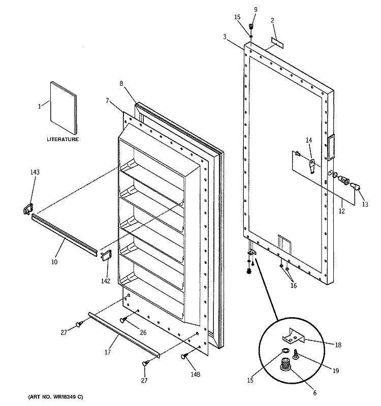 DOOR Diagram and Parts List for FP14SXARWH  General Electric Freezer