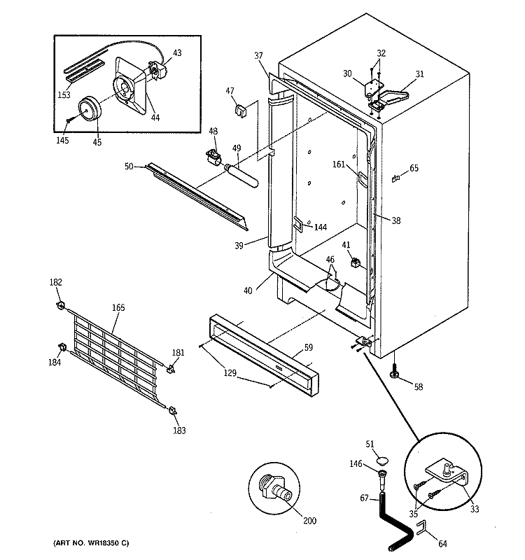 CABINET Diagram and Parts List for FP14SXARWH  General Electric Freezer