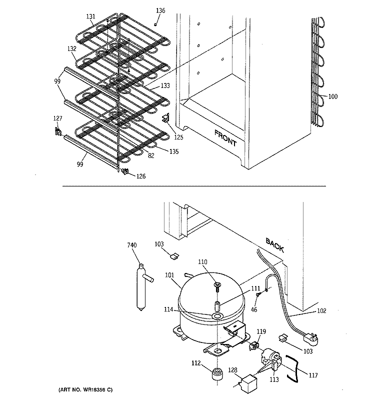 UNIT PARTS Diagram and Parts List for FP14SXARWH  General Electric Freezer