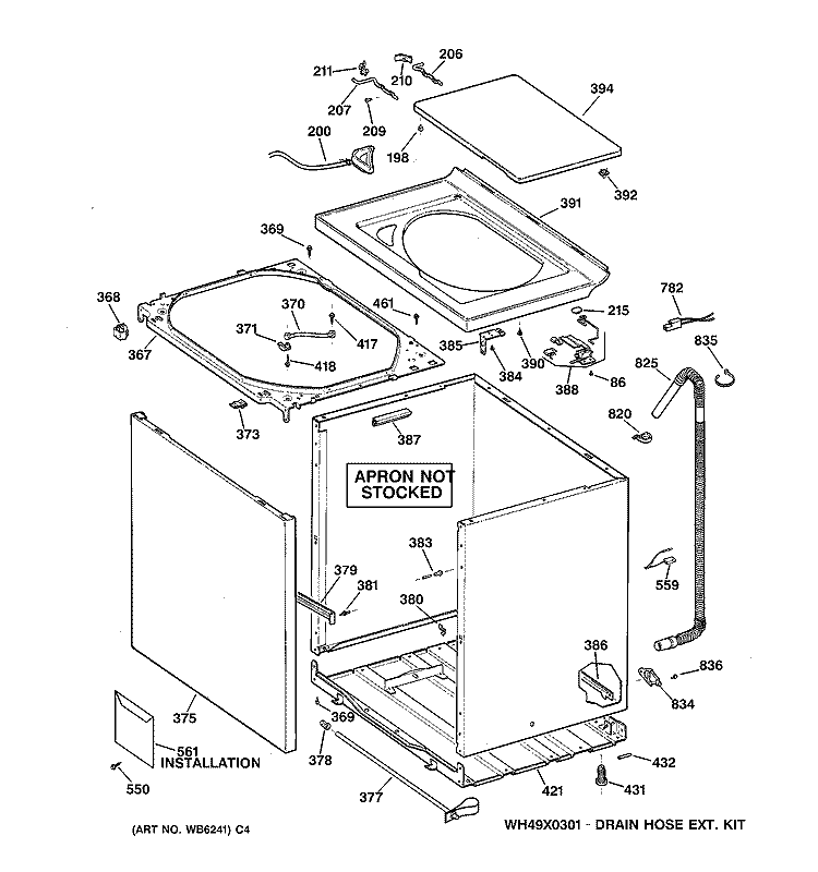 CABINET, COVER & FRONT PANEL Diagram and Parts List for YJSR2070T6AA  General Electric Washer