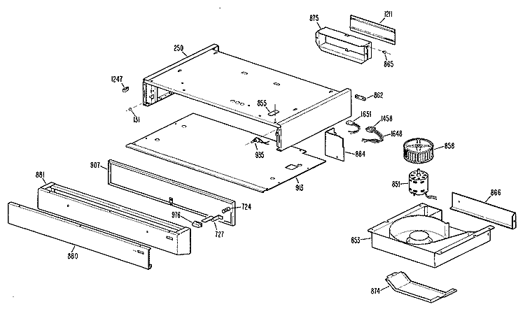 Section Diagram and Parts List for JV360001  General Electric Range Hood