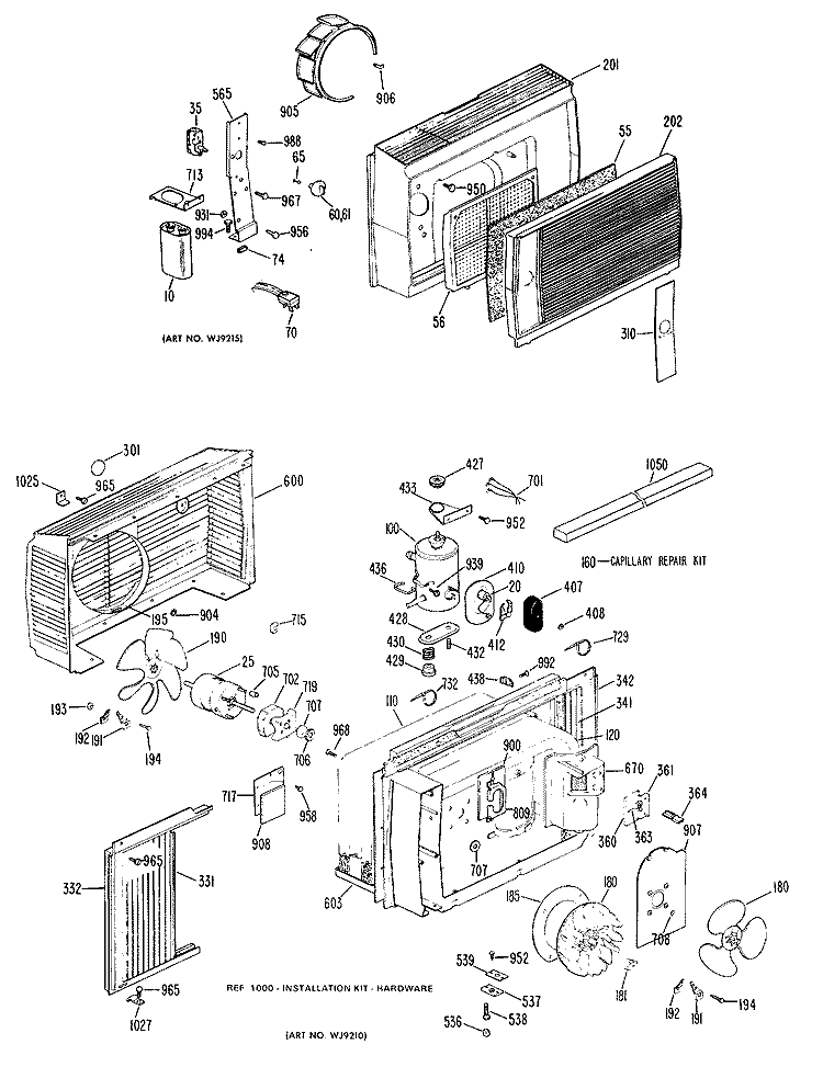 Section Diagram and Parts List for NTP04LT2A  General Electric Air Conditioner