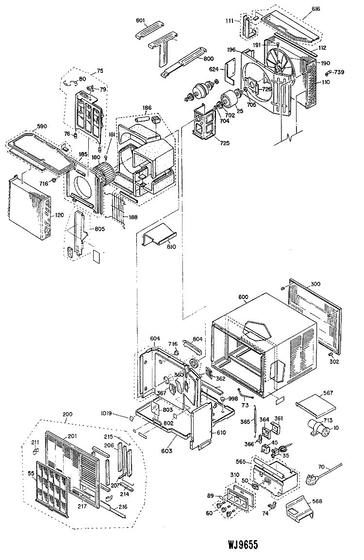 Section Diagram and Parts List for ANM12DAV1  General Electric Air Conditioner