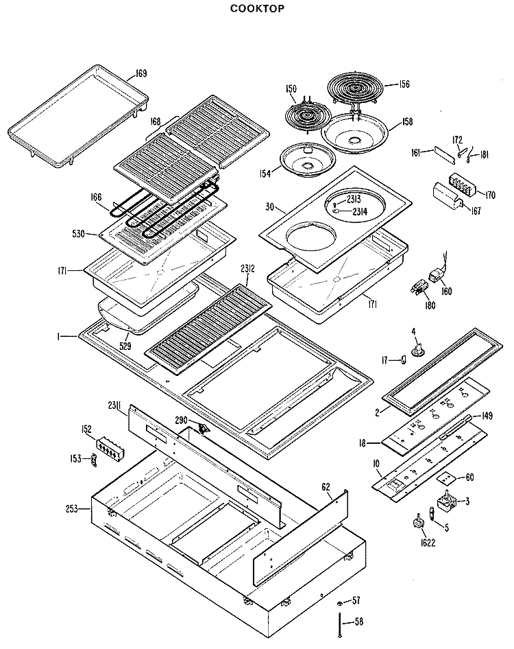 COOKTOP Diagram and Parts List for JP676*J2  General Electric Cooktop