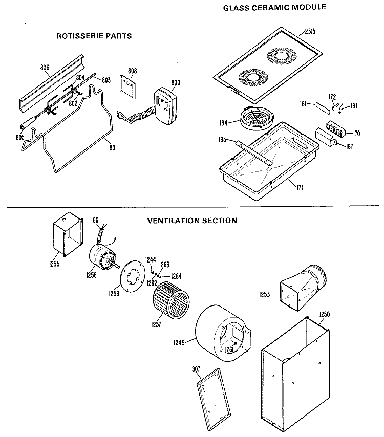 ROTISSERIE PARTS Diagram and Parts List for JP676*J2  General Electric Cooktop