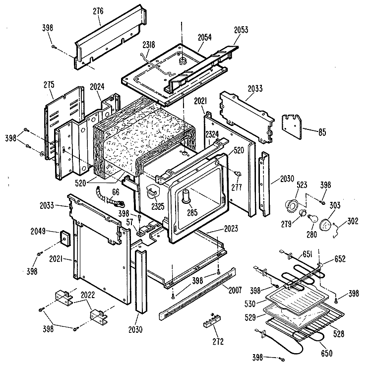 Section Diagram and Parts List for JDS26GH1  General Electric Range
