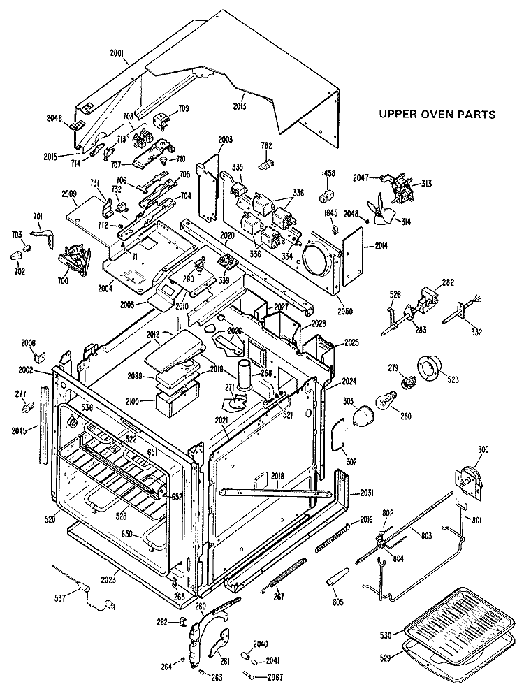 UPPER OVEN PARTS Diagram and Parts List for JKP46G*K2  General Electric Wall Oven