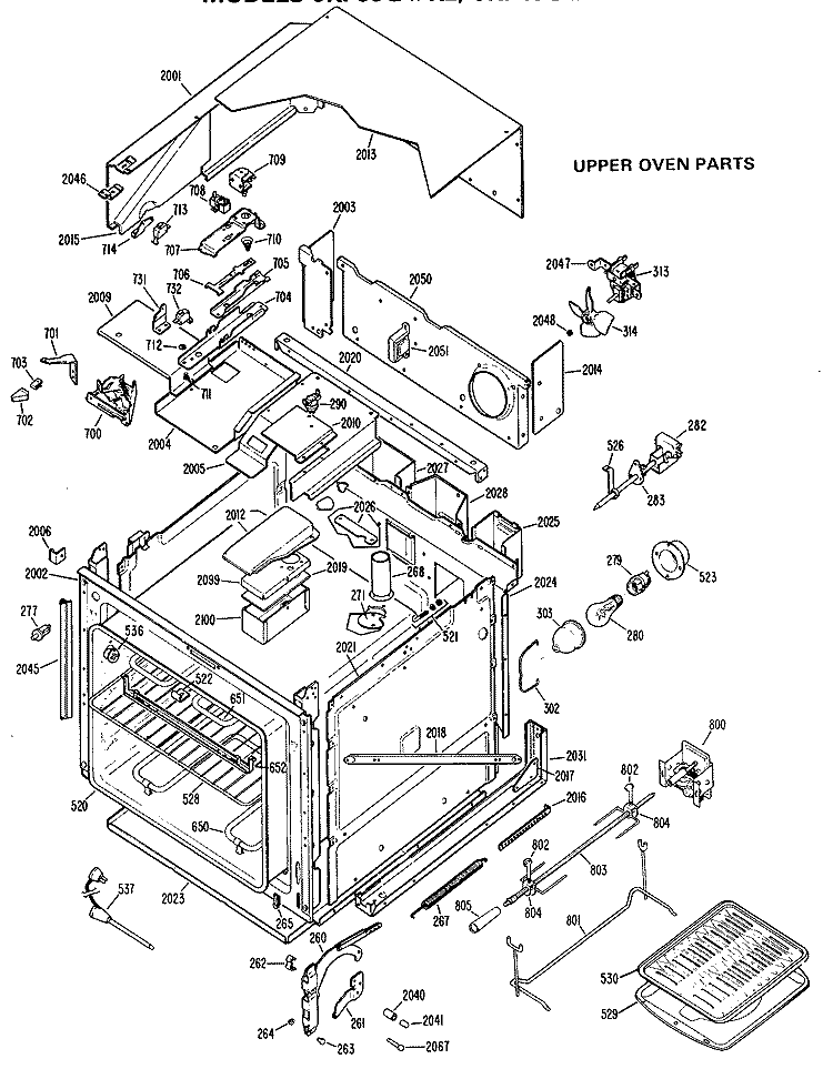 UPPER OVEN PARTS Diagram and Parts List for JKP39G*K2  General Electric Wall Oven