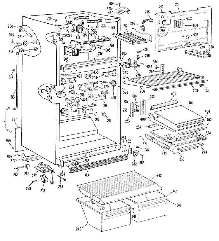 Section Diagram and Parts List for TBX18KKJR  General Electric Refrigerator