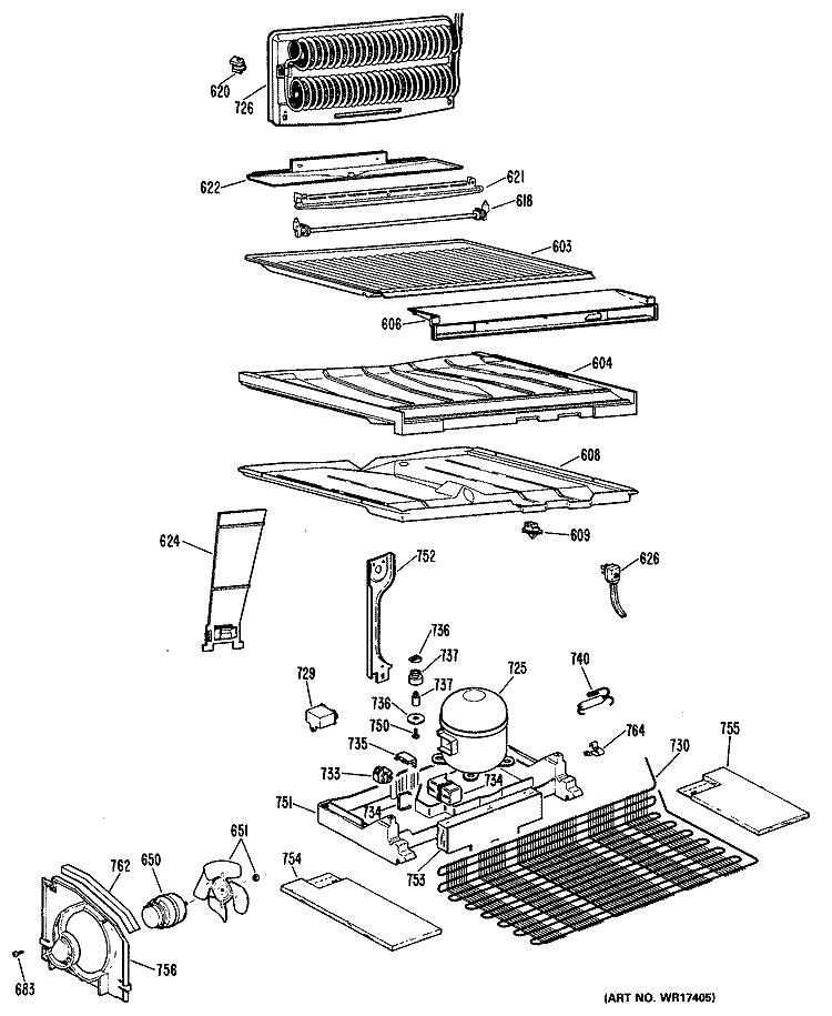 Section Diagram and Parts List for TBX18DLGRAD  General Electric Refrigerator