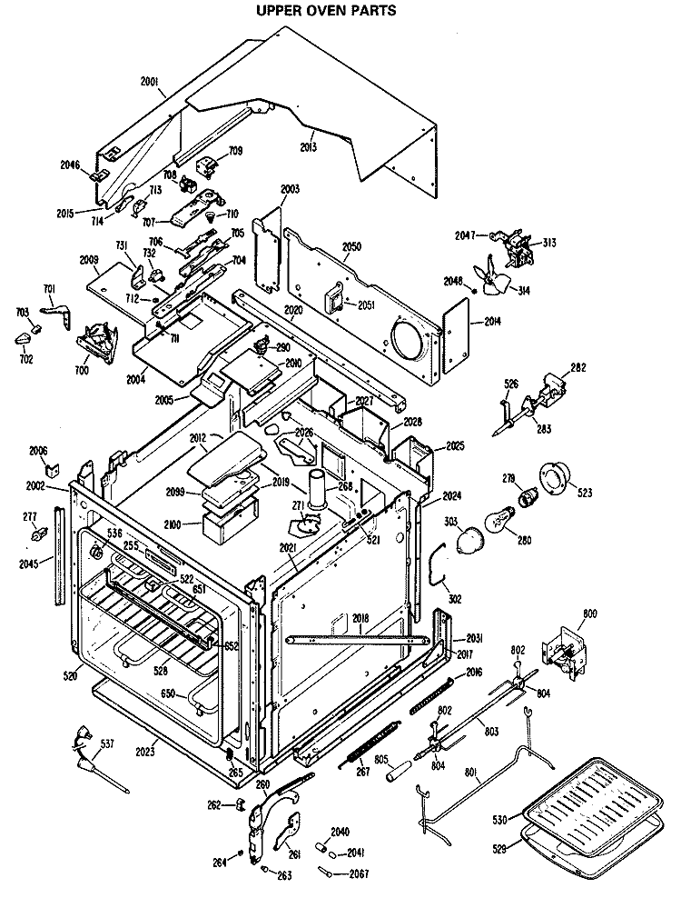 UPPER OVEN PARTS Diagram and Parts List for JKP40G*K3  General Electric Wall Oven
