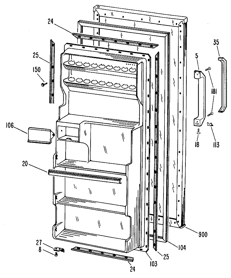 Section Diagram and Parts List for TA14SLBLWH  General Electric Refrigerator