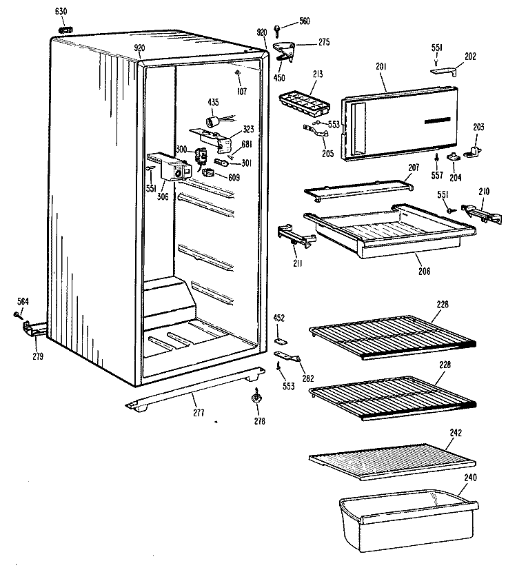 Section Diagram and Parts List for TA14SLBLWH  General Electric Refrigerator