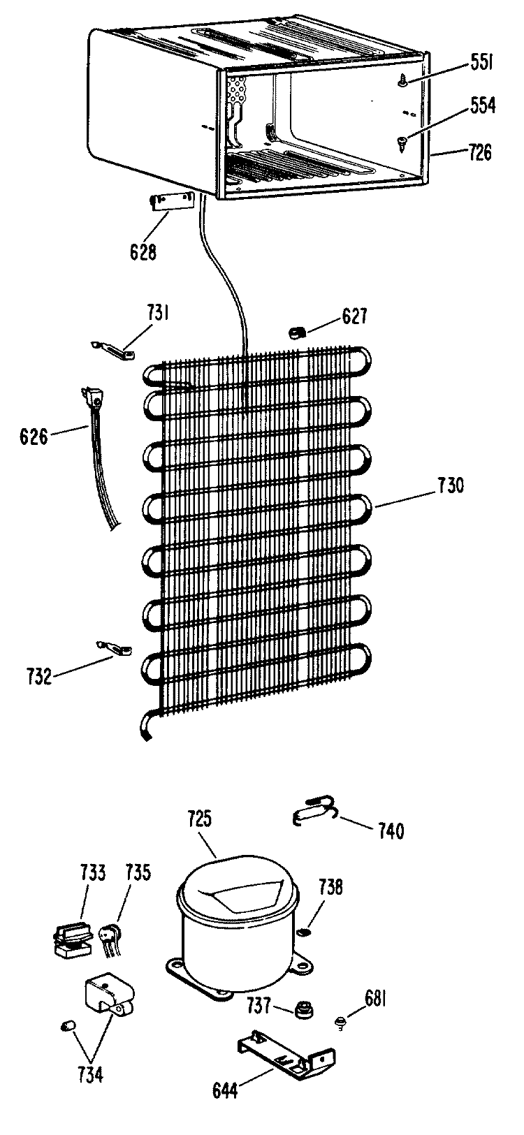 Section Diagram and Parts List for TA14SLBLWH  General Electric Refrigerator
