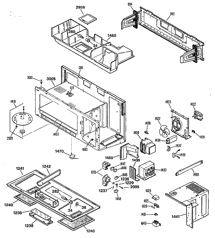 Section Diagram and Parts List for JVM132K03  General Electric Microwave