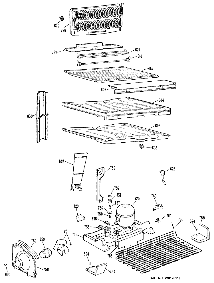 Section Diagram and Parts List for TBX21DLJRAD  General Electric Refrigerator