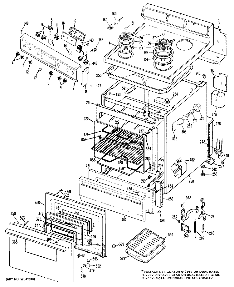 Section Diagram and Parts List for JBC26*N1  General Electric Range