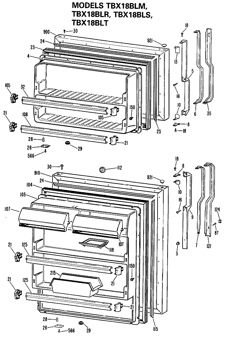 Section Diagram and Parts List for TBX18BLMRAD  General Electric Refrigerator