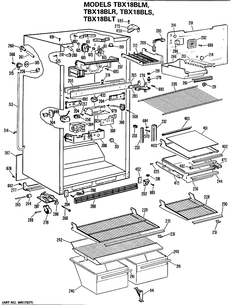 Section Diagram and Parts List for TBX18BLMRAD  General Electric Refrigerator