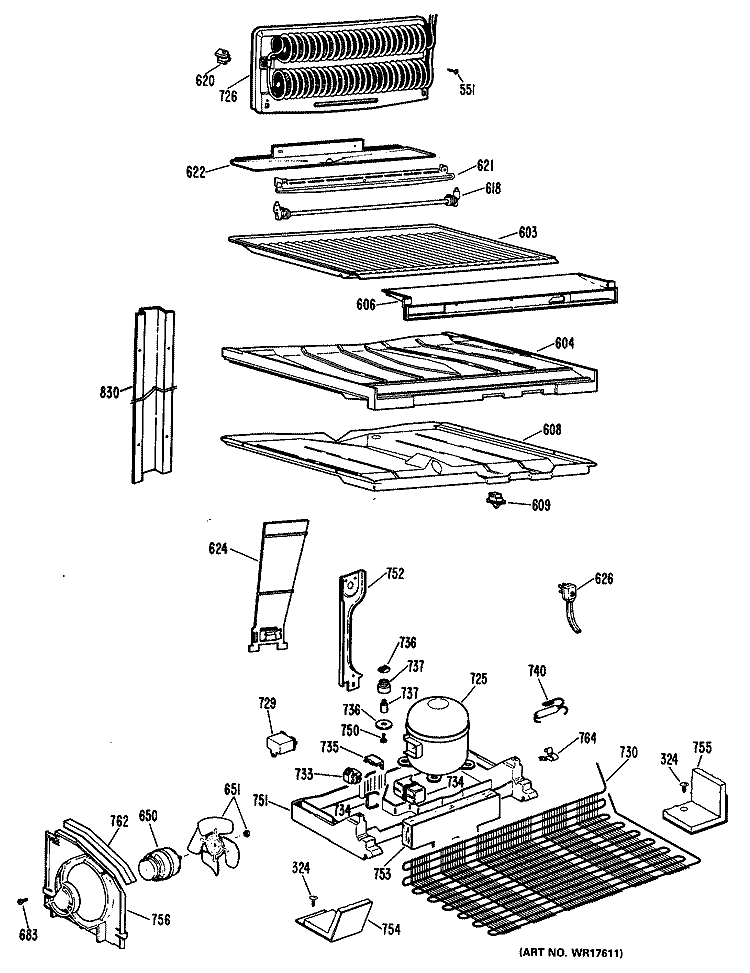 Section Diagram and Parts List for TBX18BLMRAD  General Electric Refrigerator