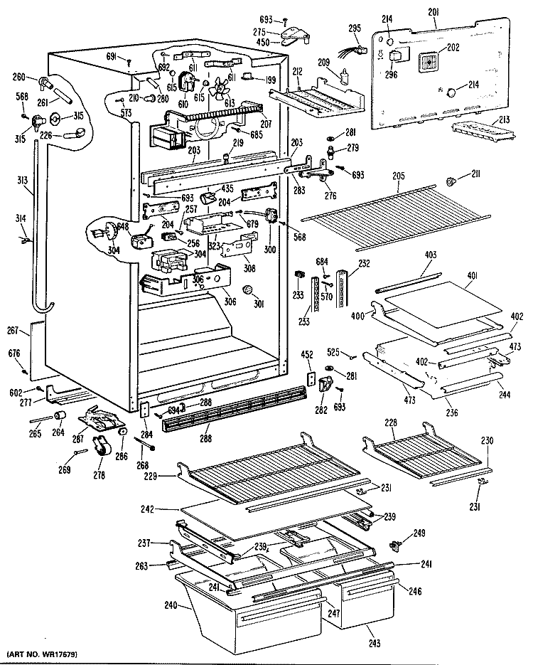 Section Diagram and Parts List for TBX18DLSRWH  General Electric Refrigerator