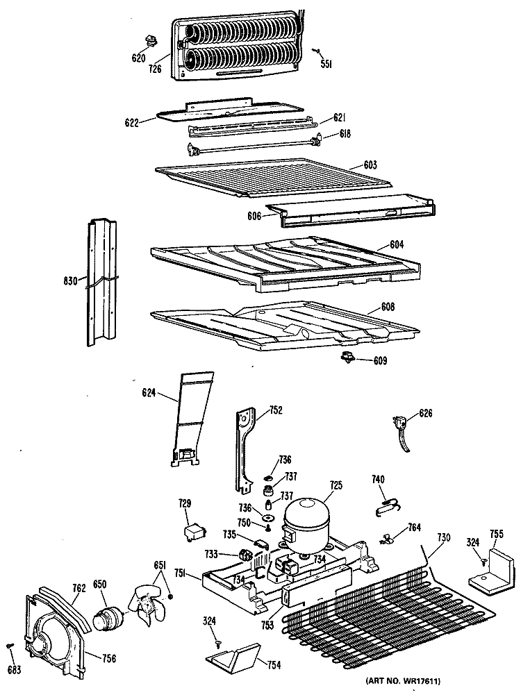 Section Diagram and Parts List for TBX18DLSRWH  General Electric Refrigerator