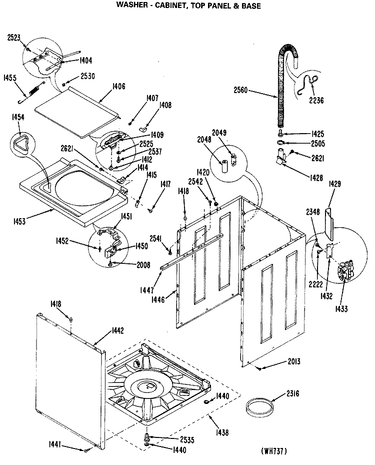 WASHER - CABINET, TOP PANEL & BASE Diagram and Parts List for WSM2700LAW  General Electric Washer Dryer Combo