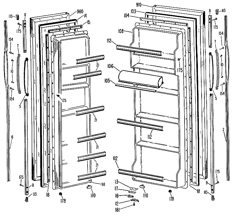 Section Diagram and Parts List for TFX20DLJ  General Electric Refrigerator