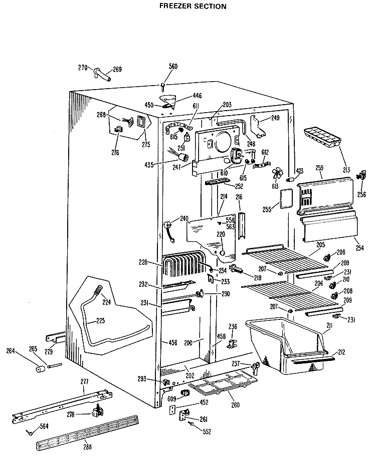 FREEZER SECTION Diagram and Parts List for TFX20DLJ  General Electric Refrigerator