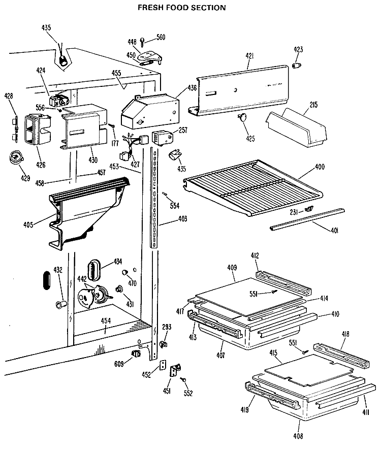 FRESH FOOD SECTION Diagram and Parts List for TFX20DLJ  General Electric Refrigerator