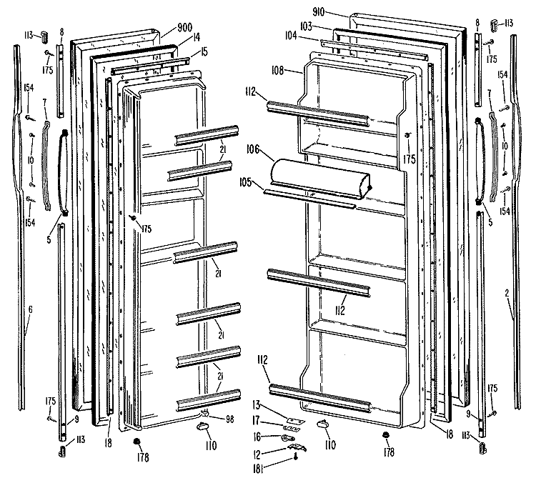 Section Diagram and Parts List for TFX20KLJ  General Electric Refrigerator