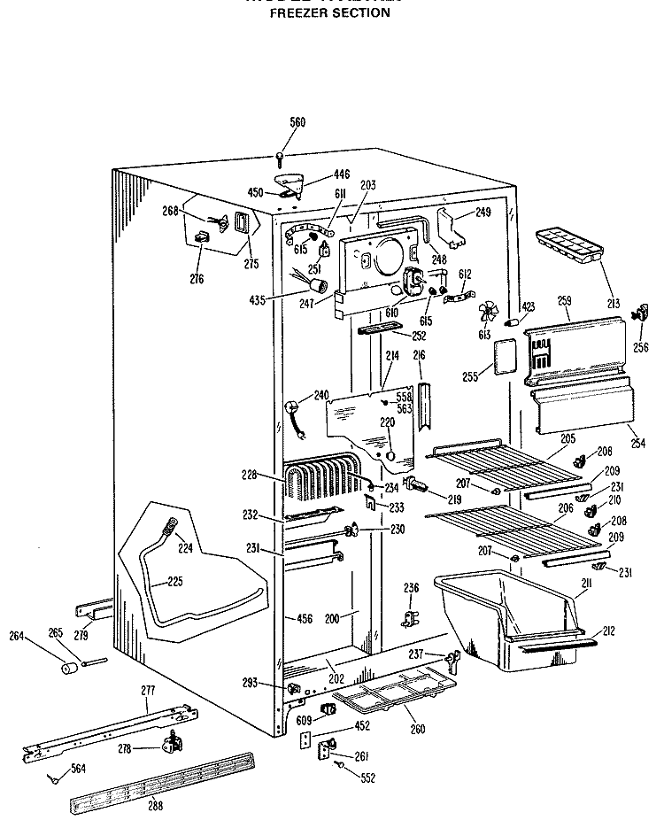 FREEZER SECTION Diagram and Parts List for TFX20KLJ  General Electric Refrigerator