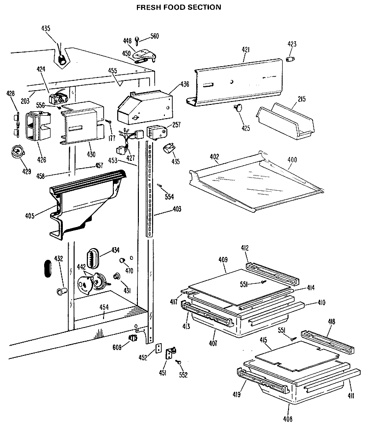 FRESH FOOD SECTION Diagram and Parts List for TFX20KLJ  General Electric Refrigerator